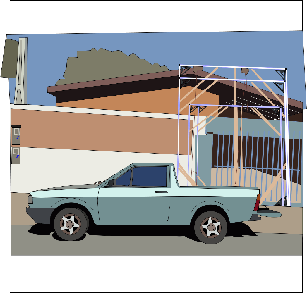 Veículo entregando contra-marcos de esquadrias em obra residencial.