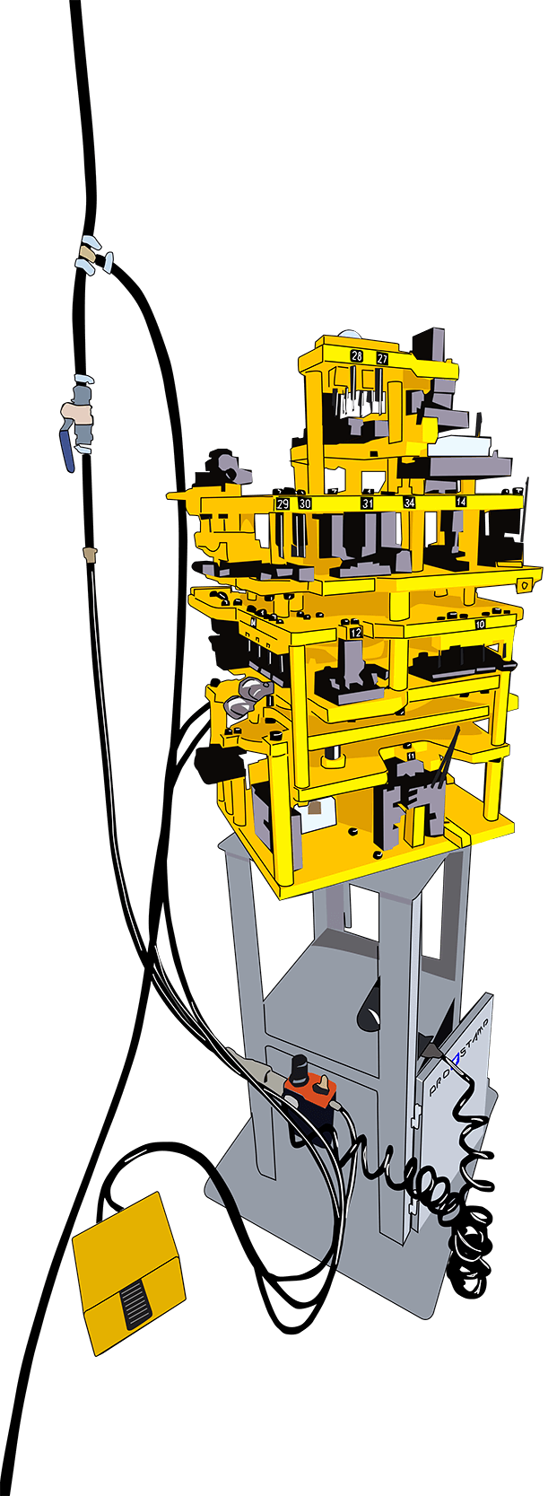 Máquina estampo para cortes e furos em perfis de alumínio.